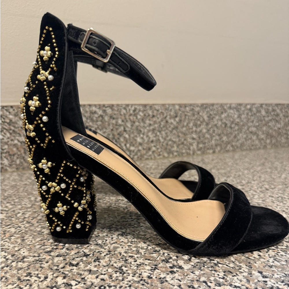 White House Black Market Black Embellished Block Heel